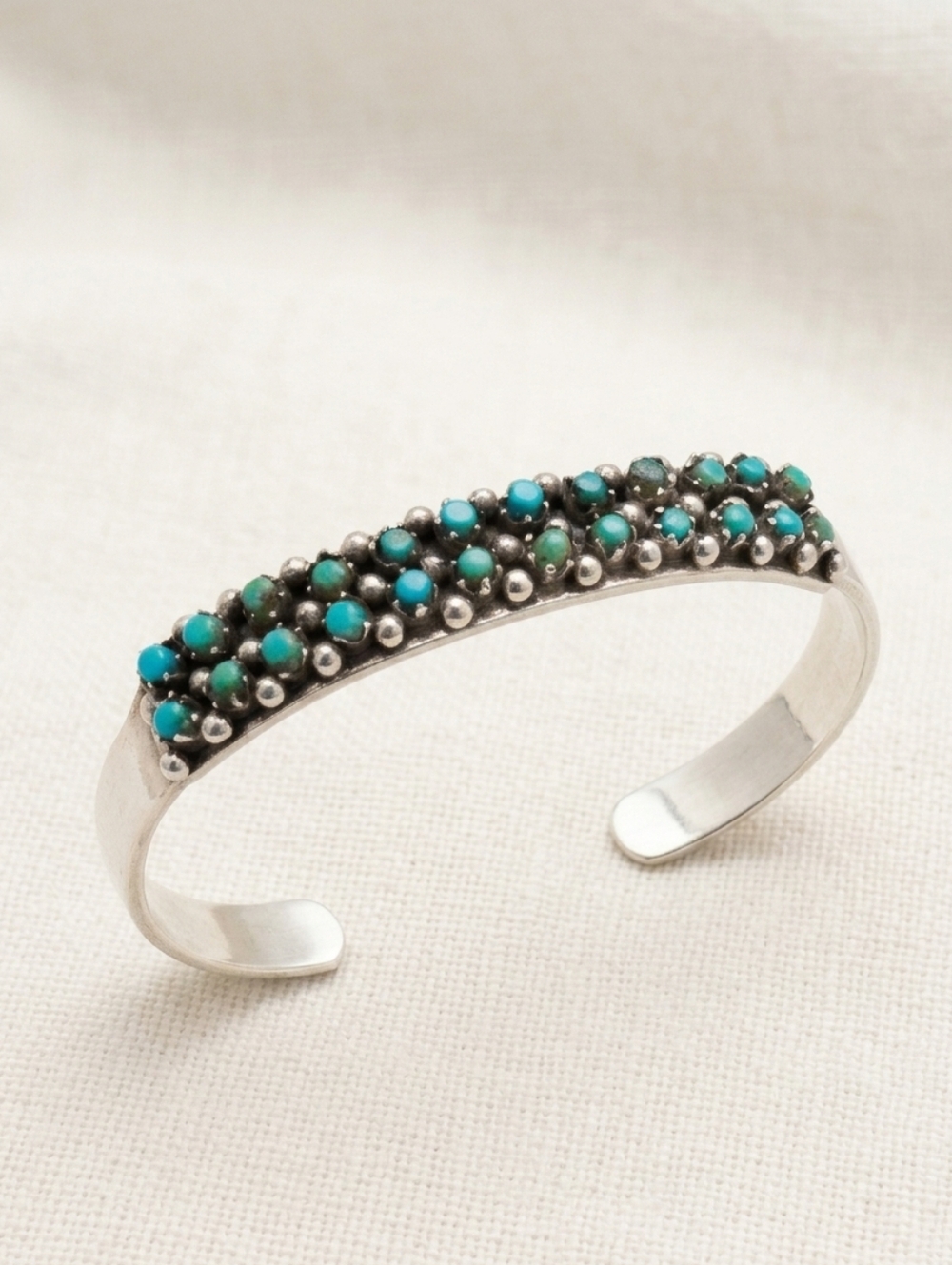 Zuni Sterling Silver Turquoise Petit Point Cuff